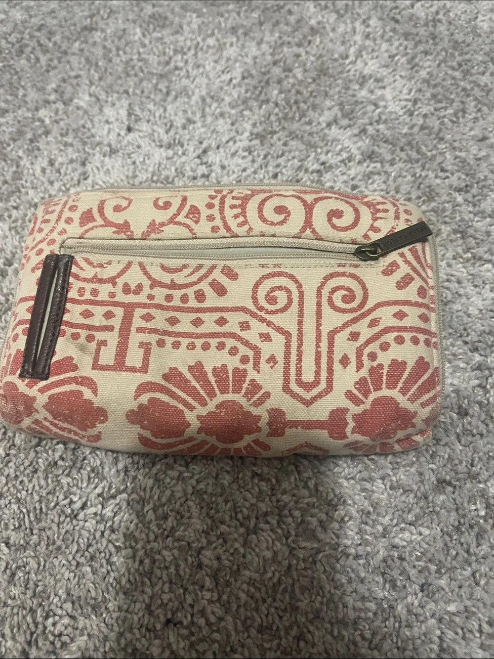 Canvas Zip Wallet in Cream and Coral Scroll Print